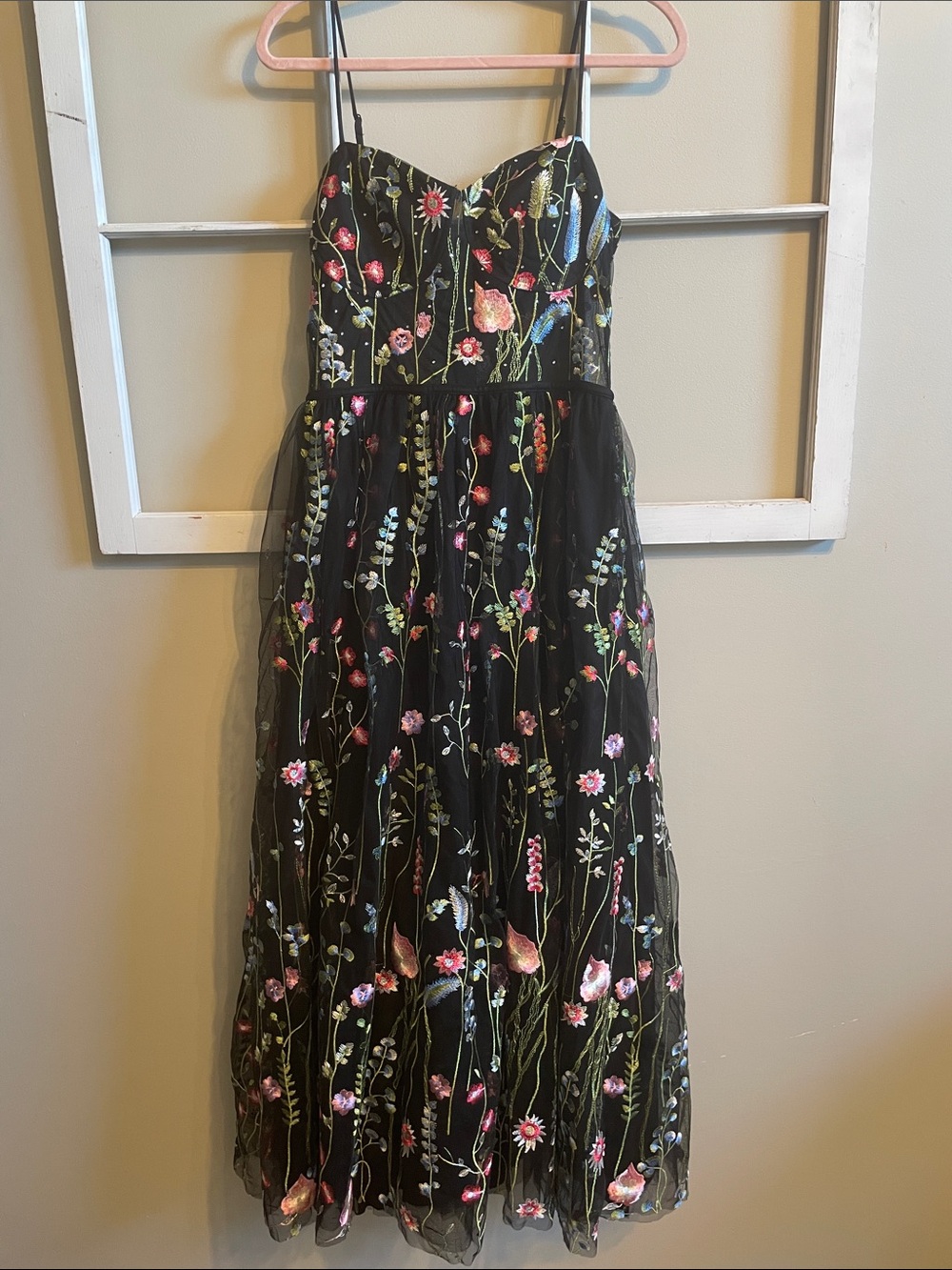 City Studio Black Floral Embroidered Spaghetti Strap Dress